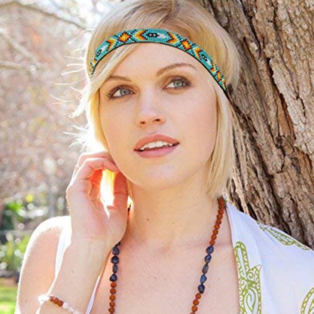 Native Design Boho Chic Beaded Leather Headband